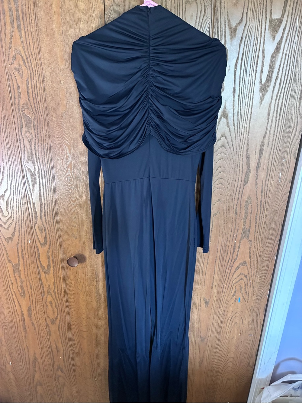 Black Long Sleeve Ruched Maxi Dress